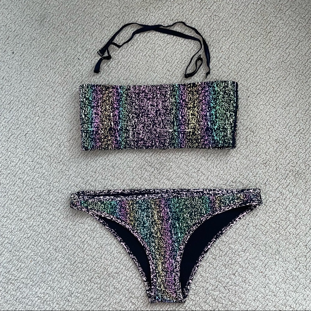 Hoaka holographic bandeau neoprene black swimsuit